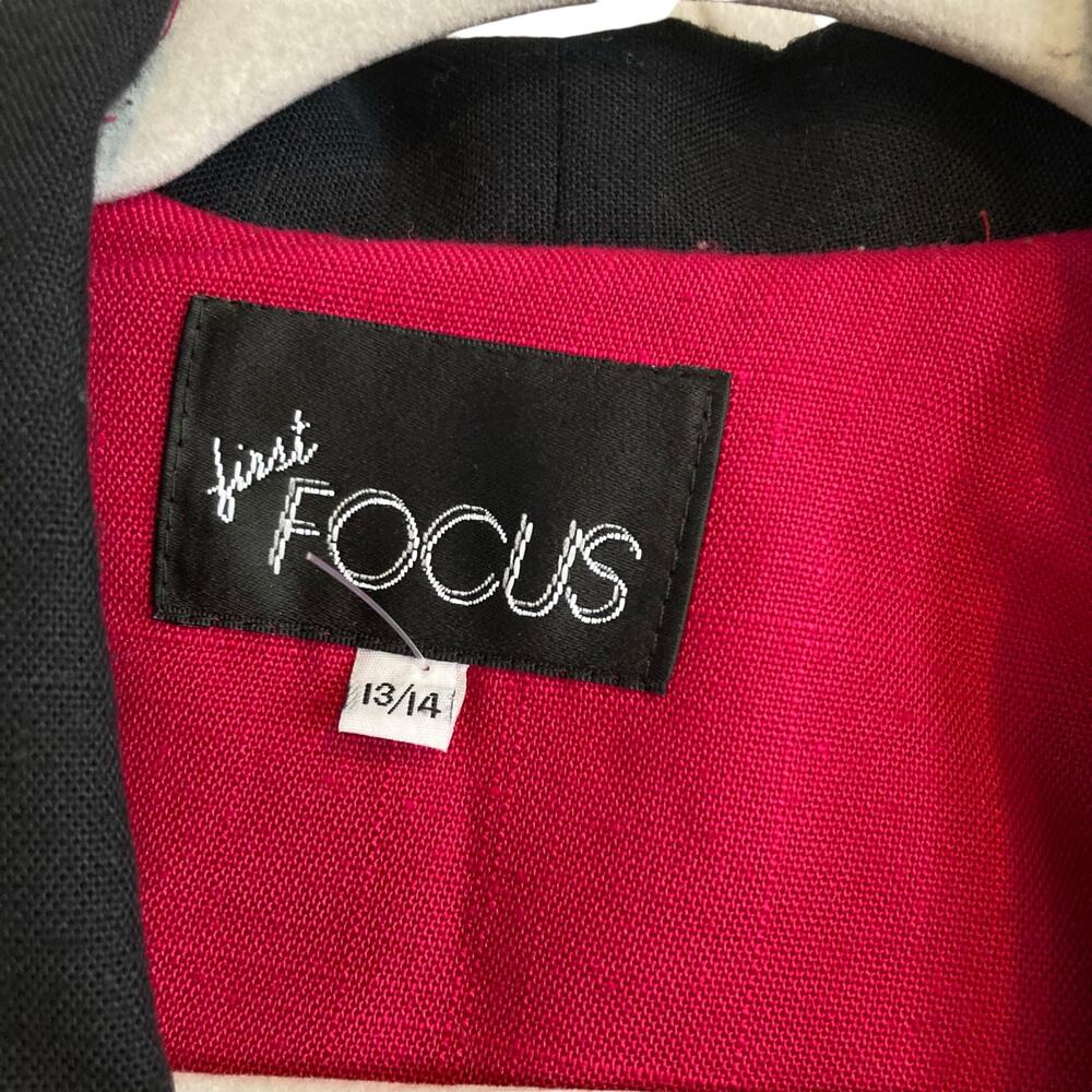 Vintage 80s Pink Black Cloth Button Collar V Neck Boxy Oversize Dress Sz Medium - Picture 7 of 16